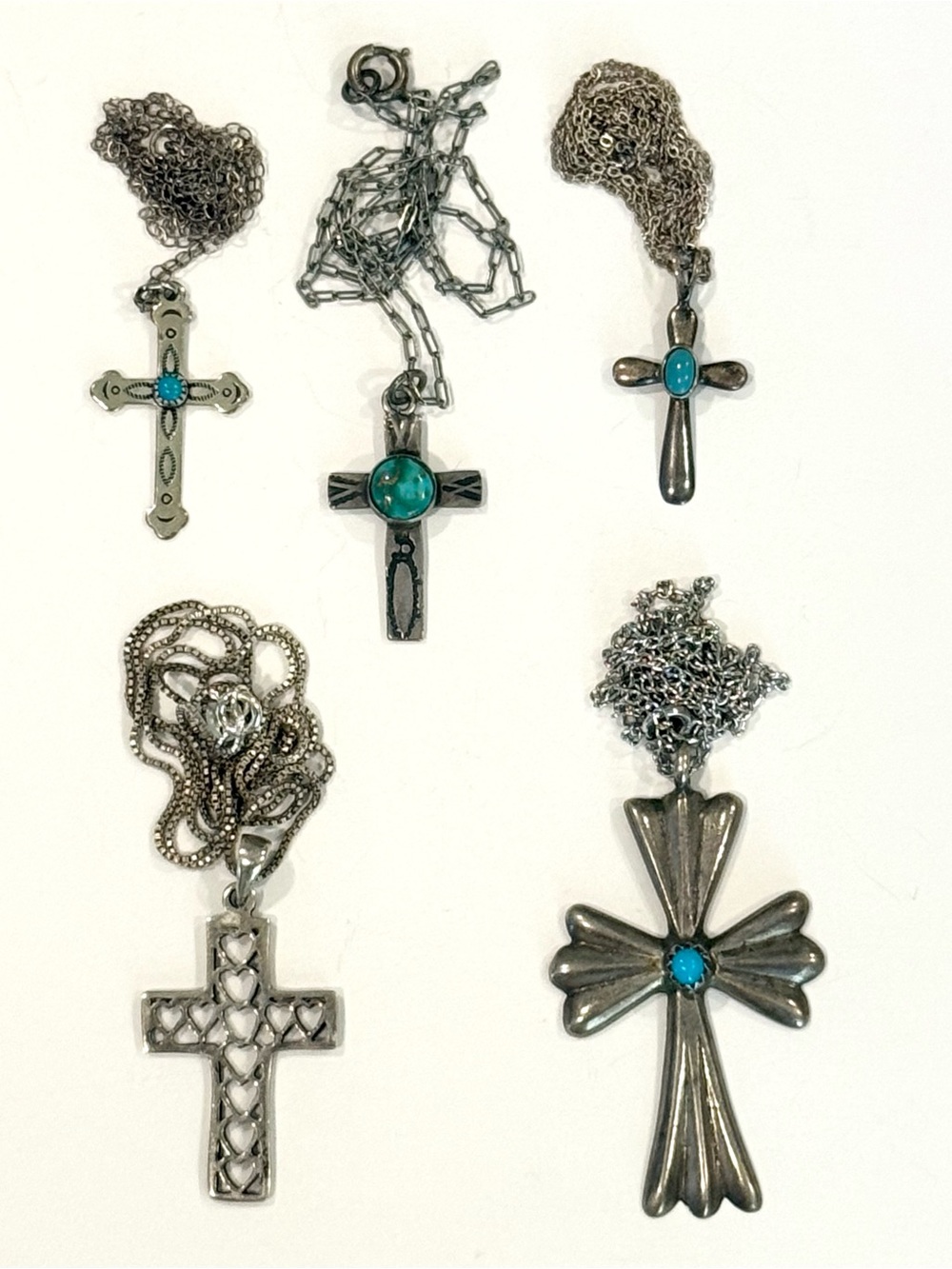 Vintage Lot Of Southwest Native American Navajo Sterling Silver Cross Pendants
